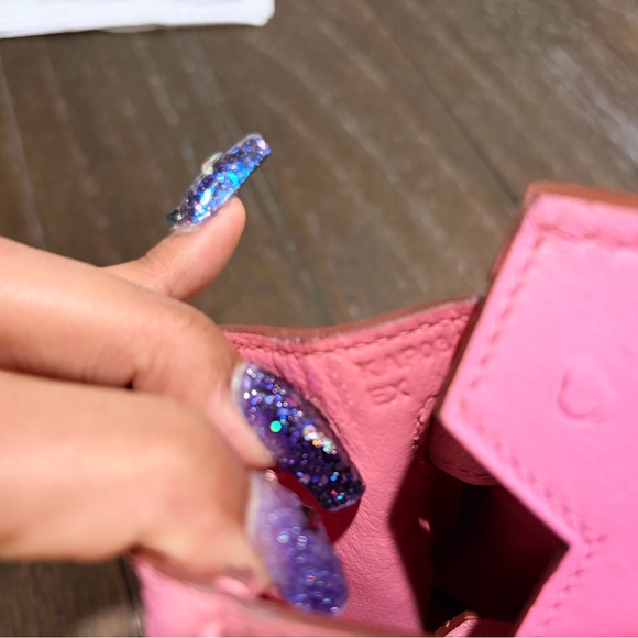 Birkin Style Bag B25 Pink Ostrich Leather Gold Hardware Made in France Purse - Picture 11 of 14